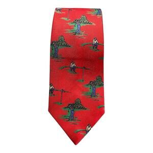 Vintage Jacobs Roberts LTD 100% Silk Tie 55” Red Novelty Golf Golfer Preppy